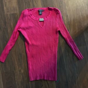 Pink Ribbed 3/4 Sleeve Sweater